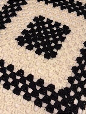 Handmade Black and White Crochet Throw - Home Accents